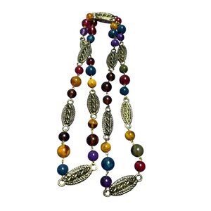 Vintage 90s Colorful Plastic Beaded Necklace Goldtone 38 inches Long